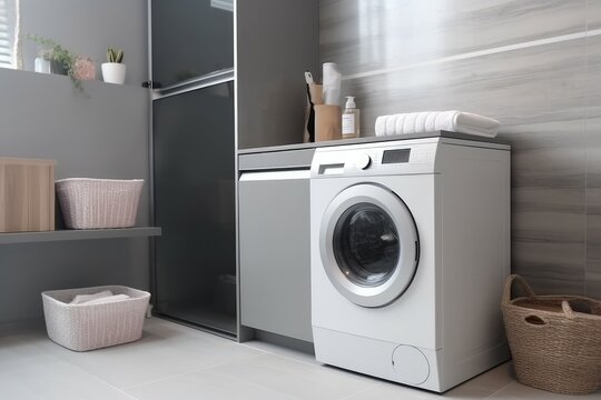 Bathroom washing machine appliance. Generate Ai