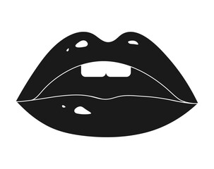 Silhouette of sexy female lips in black. Vector illustration of female lips. Vintage, pop art