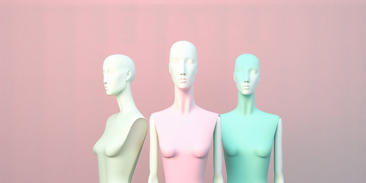 ai generated Illustration pastel color mannequin in a row