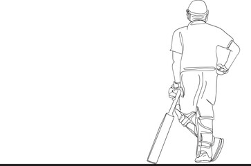 Fototapeta na wymiar Dynamic Cricket Batsman: Back View Cartoon Outline, Stylish Back View of Cricket Batsman: Continuous Outline, Continuous Outline of a Stylish Cricket Batsman in Action