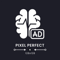Electroencephalogram white solid desktop icon. EEG monitoring. Neuromarketing tool. Pixel perfect 128x128, outline 4px. Silhouette symbol for dark mode. Glyph pictogram. Vector isolated image