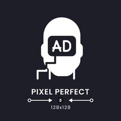 Subliminal advertising white solid desktop icon. Consumer behavior. Marketing message. Pixel perfect 128x128, outline 4px. Silhouette symbol for dark mode. Glyph pictogram. Vector isolated image