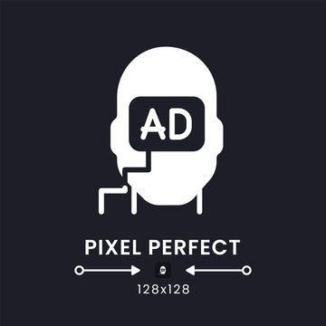 Subliminal advertising white solid desktop icon. Consumer behavior. Marketing message. Pixel perfect 128x128, outline 4px. Silhouette symbol for dark mode. Glyph pictogram. Vector isolated image