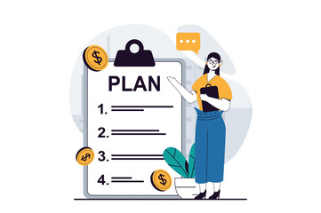 Business making concept with people scene in flat design for web. Woman showing checklist tablet with tasks for project development. Illustration for social media banner, marketing material.