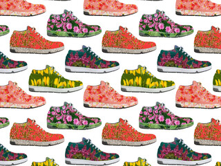 Sneakers with natural floral prints on the surface