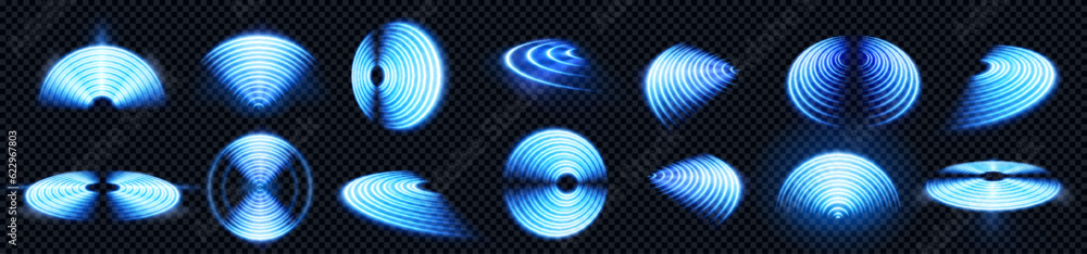 Aufkleber blue 3d wifi signal symbol with neon light effect on transparent background. wireless technology wav