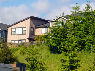A modern house on the hilltop.