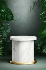 ai generated illustration White stone podium, Cosmetic display stand on marble background