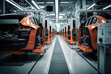 ai generated illustration  production assembly line of modern cars