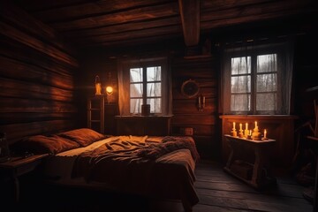 Cozy old room evening. Generate Ai