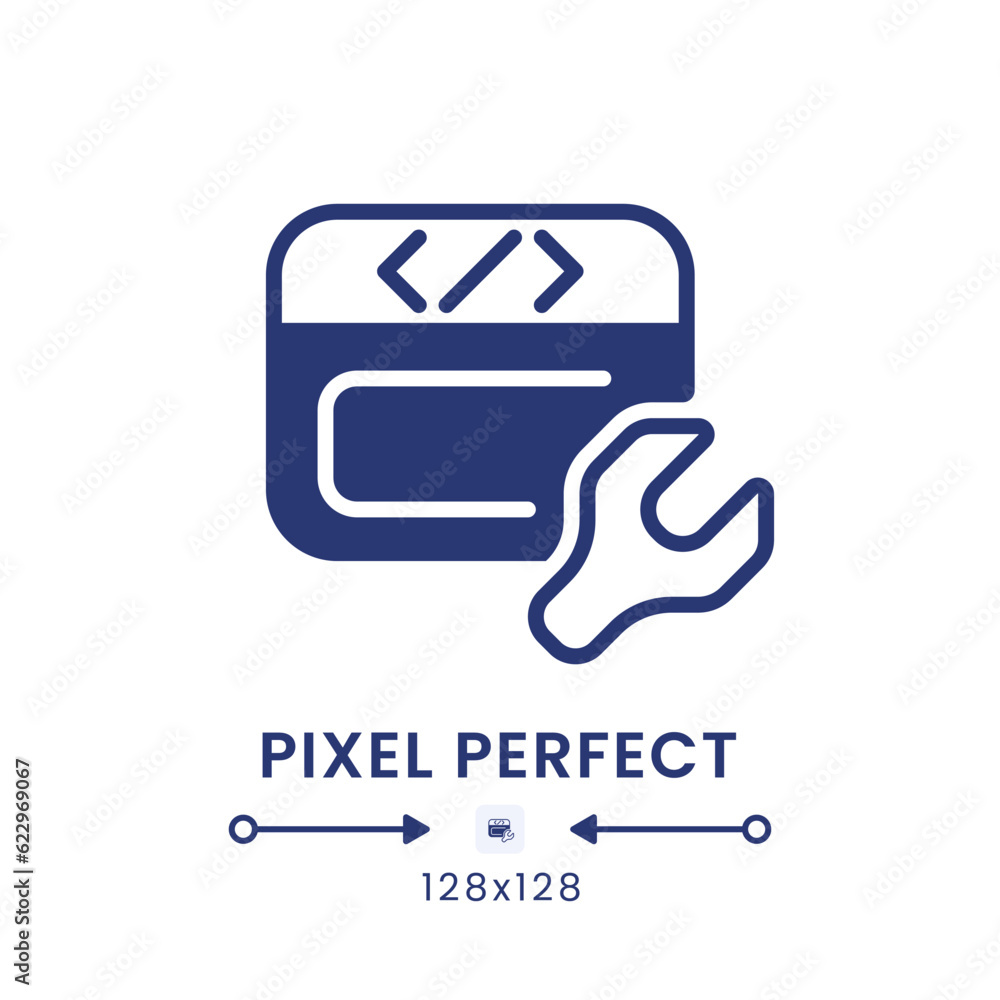 Poster website builder black solid desktop icon. small business software. without coding. pixel perfect 128