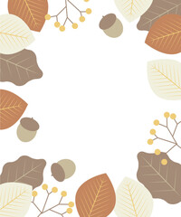 秋イメージの葉っぱのフレーム 背景イラスト素材 ベクター 白バック