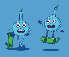 Vector halloween playing skateboard with potion bottle illustration of cute characters set