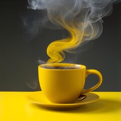 Yellow cup of coffee with smoke