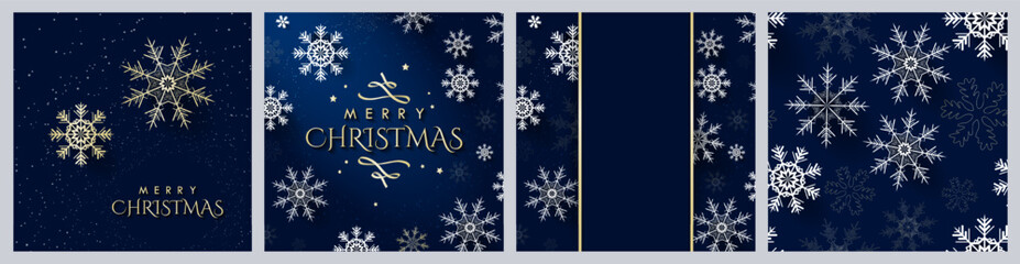 Fototapeta na wymiar Dark Blue and Light Gold Christmas Card Template Designs Pattern and Greeting Card. Vector.