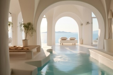 Obraz na płótnie Canvas Luxurious modern villa in Santorini, complete with a pool and breathtaking sea views
