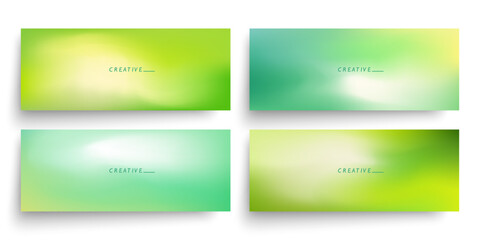 Fototapeta premium Set of defocused horizontal banners with bright green colored gradients. Blurred vibrant templates for fresh springtime graphic design. Vector illustration.