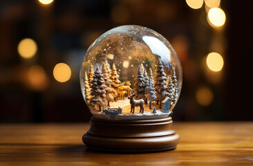 Fototapeta na wymiar the small christmas snow globe on a table