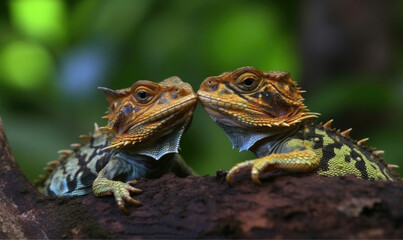 Naklejka premium Vibrant World: A Kaleidoscope of Colorful Chameleons in their Natural Habitat GENERATIVE AI, AI GENERATIVA