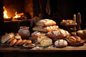 Obraz na płótnie Canvas Collection Of Baked Bread, Generative AI
