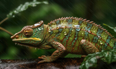 Obraz premium Vibrant World: A Kaleidoscope of Colorful Chameleons in their Natural Habitat GENERATIVE AI, AI GENERATIVA