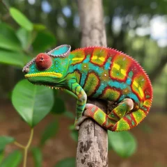 Foto op Canvas Vibrant World: A Kaleidoscope of Colorful Chameleons in their Natural Habitat GENERATIVE AI, AI GENERATIVA © Rubén P. Bescós