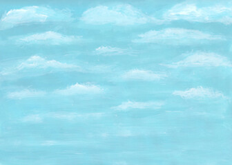 Fototapeta premium Watercolor painting nature background of soft blue sky on paper. Landscape. illustration for sky or cloudscape concept. copy space for the text. Hand painted texture style.