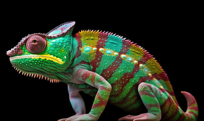 Obraz premium Vibrant World: A Kaleidoscope of Colorful Chameleons in their Natural Habitat GENERATIVE AI, AI GENERATIVA