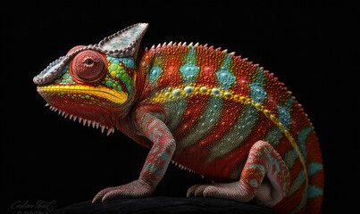 Obraz premium Vibrant World: A Kaleidoscope of Colorful Chameleons in their Natural Habitat GENERATIVE AI, AI GENERATIVA