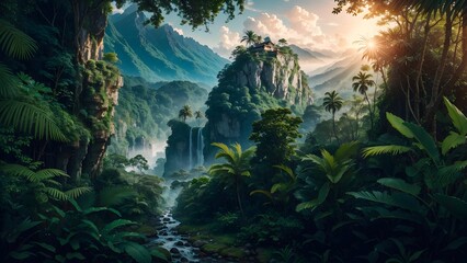 Fototapeta na wymiar Beautiful jungle forest background. Generative AI