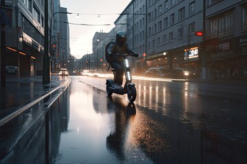 Obraz na płótnie Canvas Person riding an electric scooter. AI generative