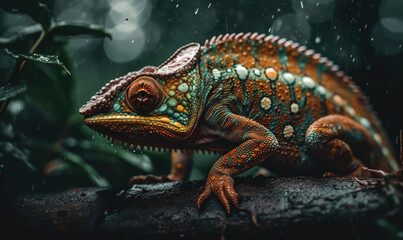 Fototapeta premium Vibrant World: A Kaleidoscope of Colorful Chameleons in their Natural Habitat GENERATIVE AI, AI GENERATIVA