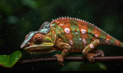 Obraz premium Vibrant World: A Kaleidoscope of Colorful Chameleons in their Natural Habitat GENERATIVE AI, AI GENERATIVA