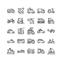 Simple Set of Transportation-Related Vector Line Icons Contains such Icons as Taxi, Train, Truck, Airplane, Ambulance, Tractor, and more. Editable Stroke. Pixel-perfect at 64x64