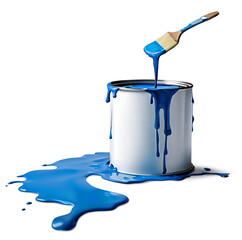 Paint can with brush dripping blue paint, isolated, AI generated - obrazy, fototapety, plakaty