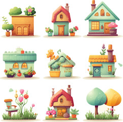 illustration icon set home house cute design