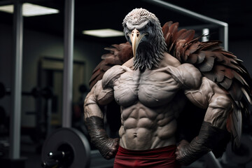 Fototapeta na wymiar fit Turkey standing at the gym, Fit Turkey flexing at the gym in active pose, generative AI