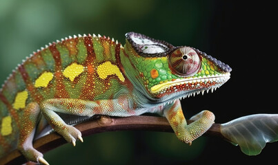 Obraz premium Vibrant World: A Kaleidoscope of Colorful Chameleons in their Natural Habitat GENERATIVE AI, AI GENERATIVA