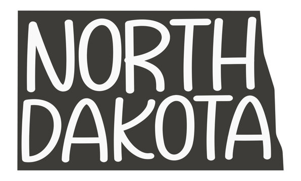North Dakota. Vector silhouette state. North Dakota map with text script. North Dakota shape state map for poster, t-shirt, tee, souvenir. Vector outline Isolated illustratuon on a white background.