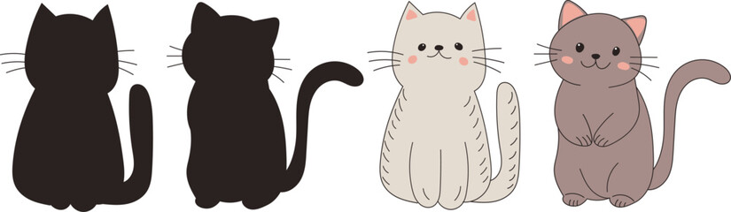 kittens with characters silhouette, on white background vector