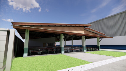 Obraz premium 3D rendering centeen building architecture design and construction