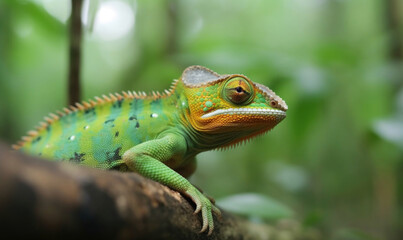 Fototapeta premium Vibrant World: A Kaleidoscope of Colorful Chameleons in their Natural Habitat GENERATIVE AI, AI GENERATIVA