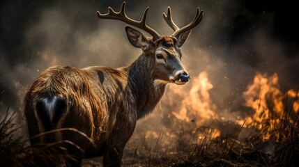 deer animal forest habitat on fire