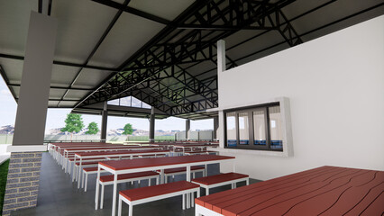 3D rendering centeen building architecture design and construction