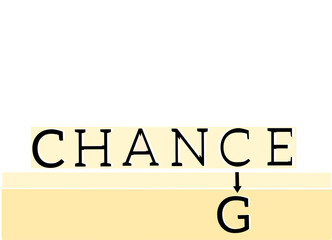Design word CHANCE and letter G on white background. Growth concept. 