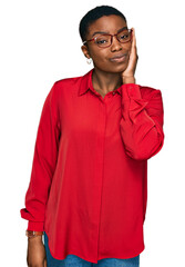 Young african american woman wearing casual clothes and glasses thinking looking tired and bored with depression problems with crossed arms.