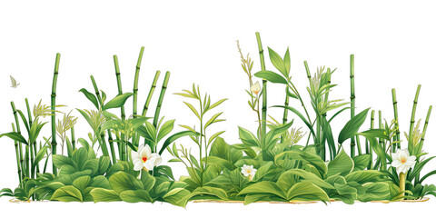 Obraz premium Bamboo and lotus plants set 4
