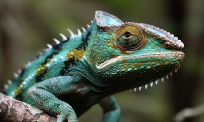 Fototapeta premium Vibrant World: A Kaleidoscope of Colorful Chameleons in their Natural Habitat GENERATIVE AI, AI GENERATIVA