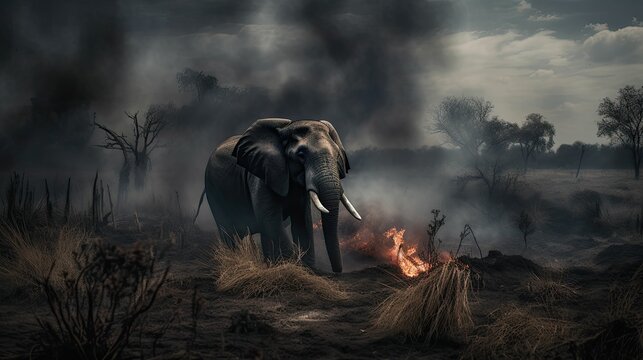 elephant animal forest habitat caught fire