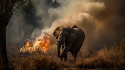 elephant animal forest habitat caught fire